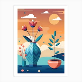 Abstract Landscape With Flowers Art Print