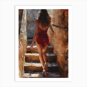 Woman Walking Down Stairs 1 Art Print