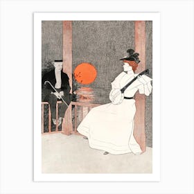 Vintage Woman Playing Banjo Illustration, Edward Penfield Art Print