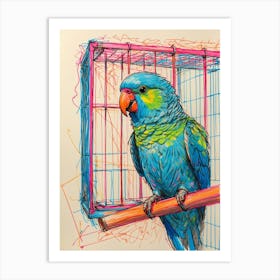 Parrot In Cage Art Print