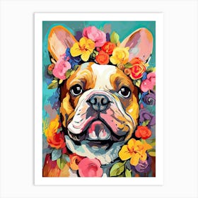 Bulldog Portrait With A Flower Crown, Matisse Painting Style 2 Art Print