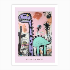 Abstract Pink Blue Graffiti Style Dinosaur Picnic 4 Poster Art Print