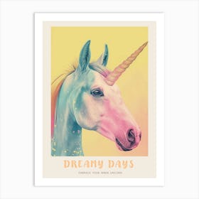 Pastel Unicorn Yellow Background Poster Art Print