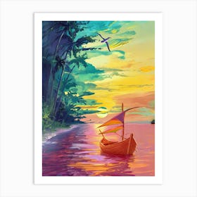 Boat At Sunset Art Print