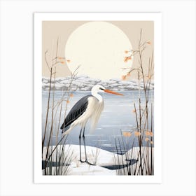 Winter Bird Painting Stork 1 Art Print