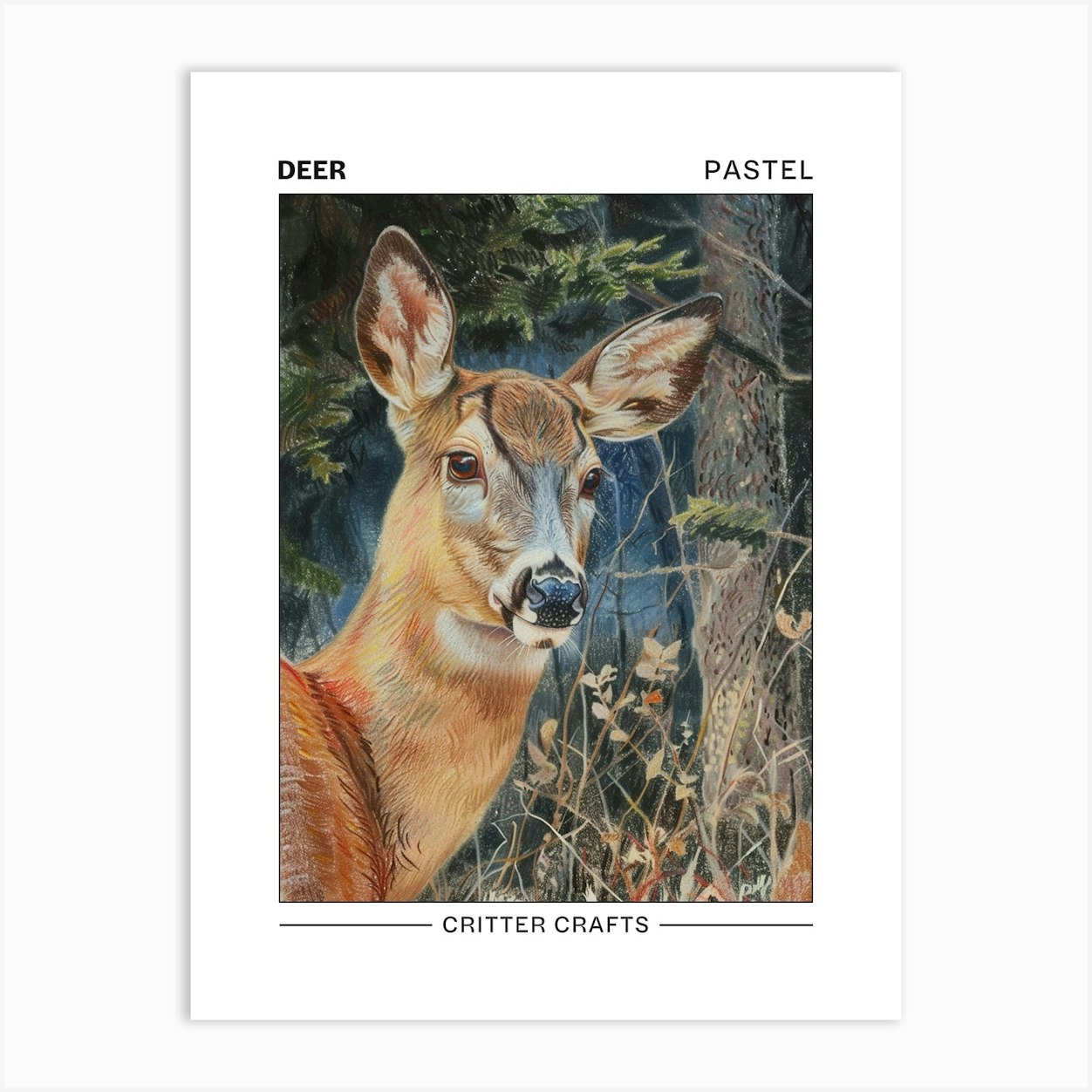 Deer Pastel Watercolour 3 Poster Art Print by Critter Crafts