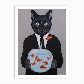 Black Cat With Fishbowl Art Print