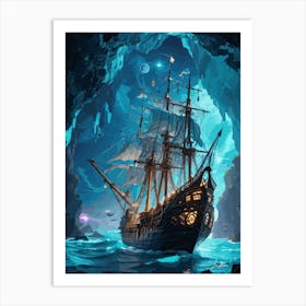 Galleon sailing the waves Art Print