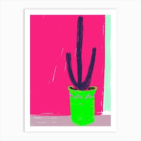 Neon pink and green Cactus Art Print