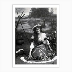 Miss Zena Dare as Gypsy - Reading Cards With Witches Cauldron - Vintage Remastered Witchy Cartomancy Psychic Smiling Victorian Art Deco Era Pagan Fairytale Famous Film Art Print