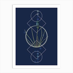 Vintage Grape Hyacinth Botanical with Geometric Line Motif and Dot Pattern n.0036 Art Print