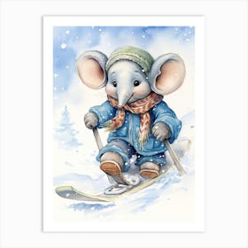 Elephant Painting Snow Boarding Watercolour 2 Art Print
