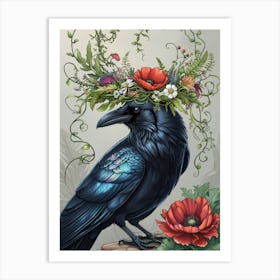 Crow With Flower Crown 3 Art Print