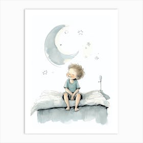 Little Boy With The Moon Art Print