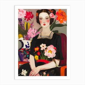 Asian Woman With Flowers Art Print