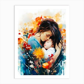 Bond of Love: Heartwarming Illustration of Mother and Child Art Print