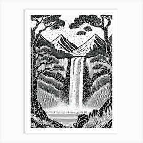 Waterfall linocut Art Print