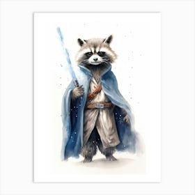 Puppy Racoon As A Jedi Watercolour 2 Art Print