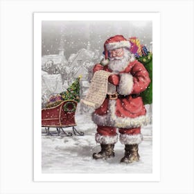 Santa Claus Reading Letter Vintage Art Art Print