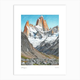 Patagonia Argentina Pencil Sketch 3 Watercolour Travel Poster Art Print