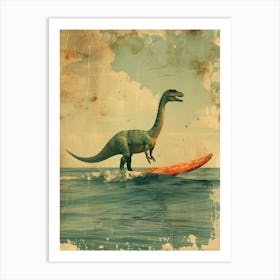 Vintage Heterodontosaurus Dinosaur On A Surf Board 1 Art Print