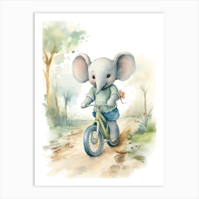 Elephant Painting Biking Watercolour 1 Art Print