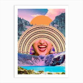 Golden Rainbow Retro Collage Art Print