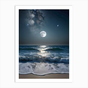 Full Moon Over The Ocean-Reimagined 3 Art Print