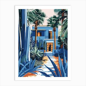 Blue House With Palm Trees Art Print