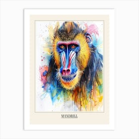 Mandrill Colourful Watercolour 3 Poster Art Print