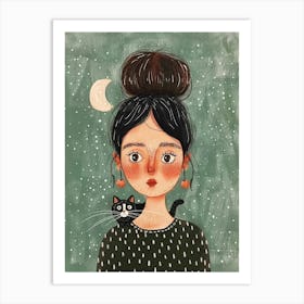 Girl With Cat 9 Art Print