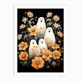 Cute Bedsheet Ghost, Botanical Halloween Watercolour 136 Art Print