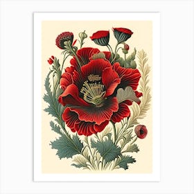 Poppy 3 Floral Botanical Vintage Poster Flower Art Print