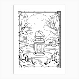 The Floating Lantern Scene (Tangled) Fantasy Inspired Line Art 2 Art Print