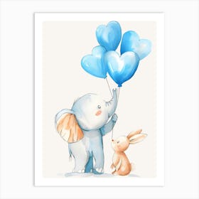 Watercolor Elephant And Bunny Kids and Nursery Art Print