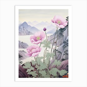 Hanaichige Japanese Anemone 2 Japanese Botanical Illustration Art Print