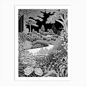 Rhs Garden Wisley, 1, United Kingdom Linocut Black And White Vintage Art Print