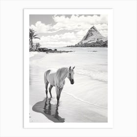 A Horse Oil Painting In Lanikai Beach Hawaii, Usa, Portrait 3 Art Print