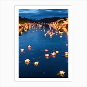 Lanterns Floating In The Water Art Print