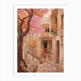 Crete Greece 1 Vintage Pink Travel Illustration Art Print