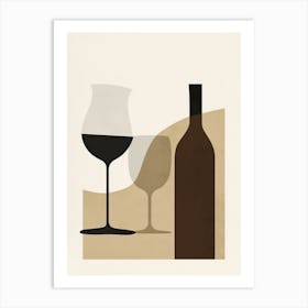 Wine Glass And Bottle Abstract Aesthetic Illustration Art Print