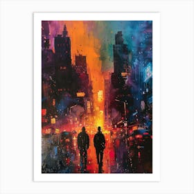 Two Men Walking In The Rain Art Print