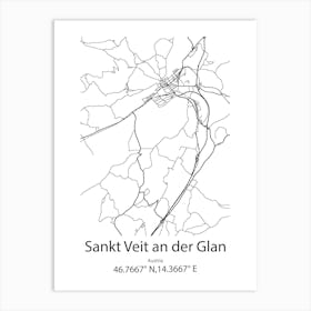 Sankt Veit An Der Glan,Austria Minimalist Map Art Print