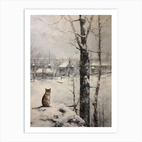 Vintage Winter Animal Painting Stoat Art Print