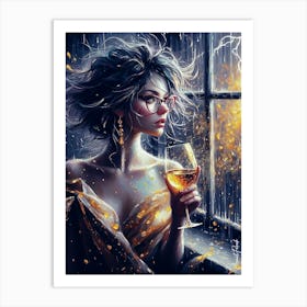 Stormy Night With A Glass Of Wine 3 Art Print