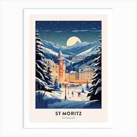 Winter Night  Travel Poster St Moritz Switzerland 1 Art Print