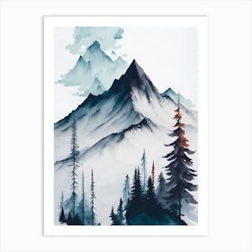 Mountain And Forest In Minimalist Watercolor Vertical Composition 193 Art Print