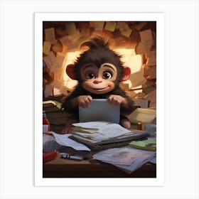 Sweet Baby Chimp Hits the Books Print Art Print