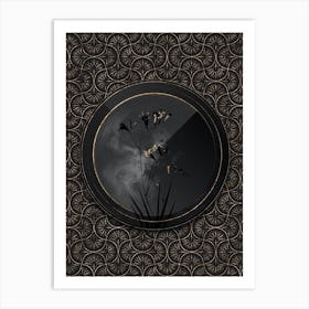 Shadowy Vintage Freesia Botanical on Black with Gold n.0145 Art Print