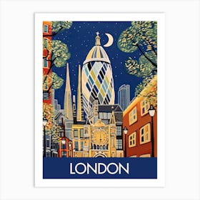 London England At Night Travel Print Painting Cute Art Print